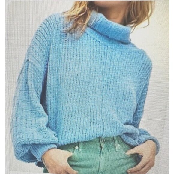 Free People Be Yours Oversized Knit Cowl Neck Balloon Crop Sleeves Sweater S - Picture 1 of 7